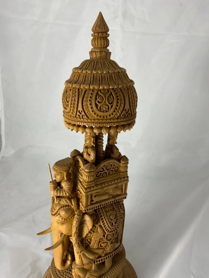 Estatua escultura de madera sandalia tallada a mano elefante Ambabari 16 pulgadas de alto 4 libras Foto 3 de 4