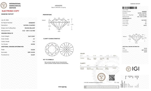 DIAMANT 0.60ct Brillant SI2 Getönt (S-T) IGI Zertifikat - Bild 2 von 2