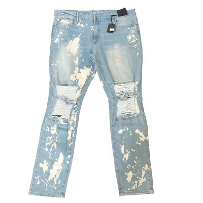 Si Tu Veux Warren Stacked Jean Mens 42x34 Blue Acid Wash Distressed Skinny NWT