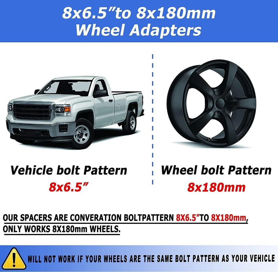 Adaptadores de rueda 4 piezas 1,5" 8x6,5 a 8x180 para Chevy Silverado 2500 HD GMC Sierra Foto 4 de 4