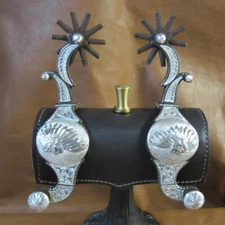 E Garcia Indian Chief Brown Finish Silver Spurs