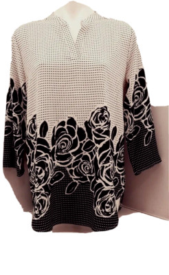 Profile Apparel White, Black Polka Dot Accent Pullover Top.  Size Large