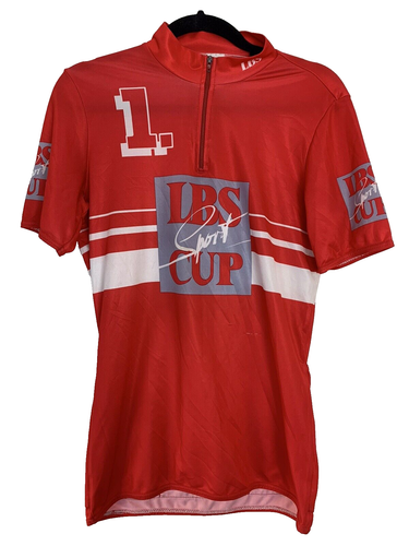 LBS Cycling Red Jersey Short Sleeve 1/4 Zip Polyester Size Small S