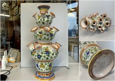 VASO CERAMICA Deruta TULIPANIERA 18 BOCCHE BULBI  DECORO FIORI ø 26x 48cm/h '900