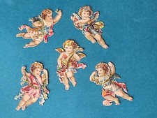 5 Oblaten Glanzbilder Scraps Die Cuts Chromos KLEINE ENGEL um 1880