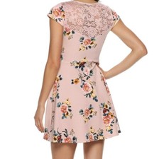 Three Pink Hearts Pink Floral Dress Lace Upper Back Size Large