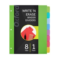 Plastic Binder Dividers, 8 Write Erase Tabs, Bright Colors, 8.5x11
