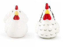 Hen & Rooster Mini Salt & Pepper Shakers Stoneware Farmhouse Decor