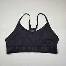 PINK Victoria's Secret Women Sports Bra S Black Ultimate Wireless Logo READ