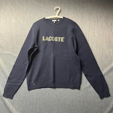 LACOSTE Boy's Jumper Size 16 176cm Blue Logo Crewneck Knit Long Sleeve Sweater