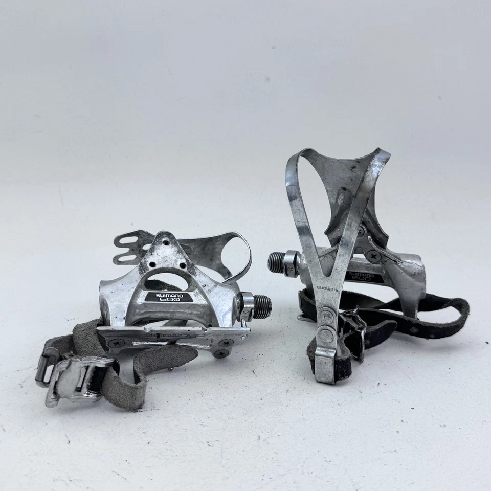 老式禧玛诺 600 PD-6207 公路自行车羽毛踏板脚趾夹带 9/16 英寸 A25 — 第 3/4 张图片