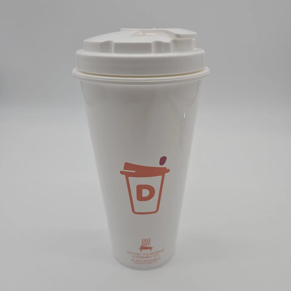 New Dunkin Donuts 16 Oz White Plastic Tumbler Coffee Cup w/Lid Collectible 2022 - Image 2 of 4