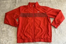 Nike Jacket Mens L Red Blk Stripe Full Zip Windbreaker Embroidered Lined Pockets