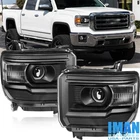 Black Housing White Corner Headlights HeadLamps W/Bulbs For GMC Sierra 2014-2018