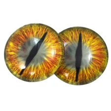 Pair Gold and Teal Green Dragon Glass Eyes Jewelry Dolls Flatback Cabochons