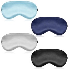 4 Pcs Silk Sleep Mask for 1 Count Pack of 4 , Black, Gray, Blue, Green