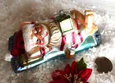 Christmas Ornament VACATIONING Sunbathing SANTA ON RAFT Book GLASS 5.5"