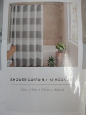 New Urban Habitat Shower Curtain And 12 Hook Set Grey White 70x72