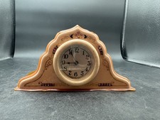Vintage Celluloid w/Pink Rhinestones Small Mantel Clock Key Wind Made in USA