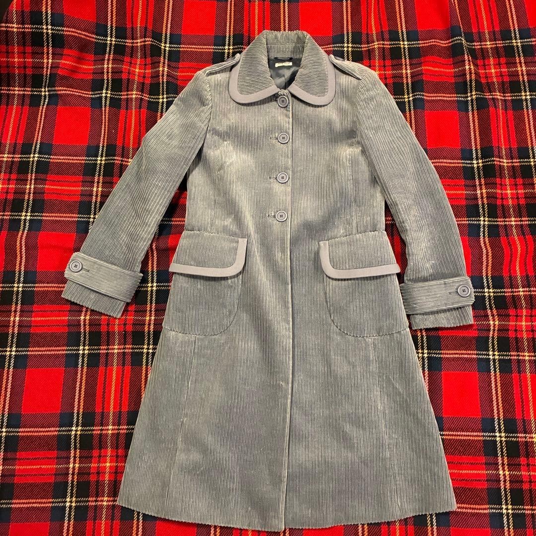 MIU MIU Gray Corduroy Long Coat Buttoned Pocketed Italy Vintage Used Japan