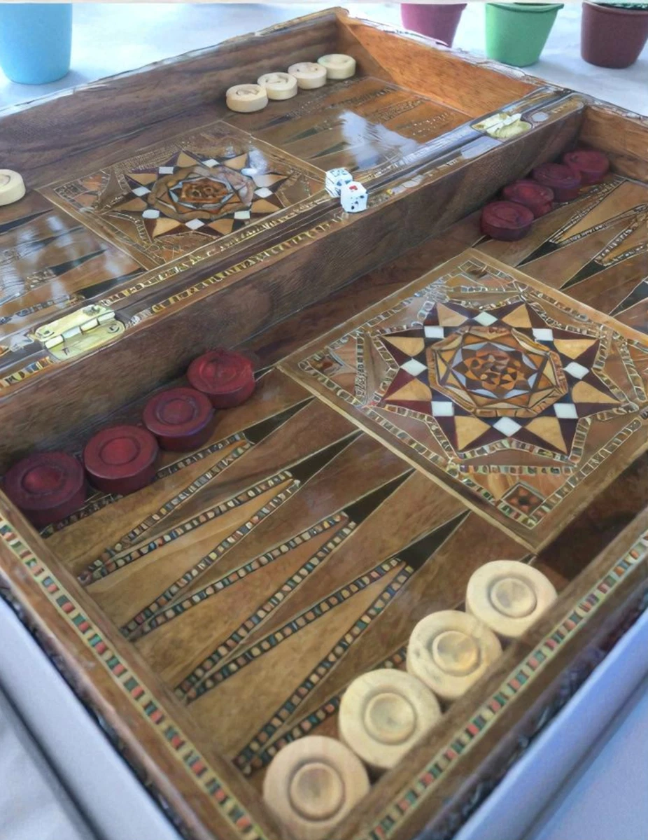 Backgammon Clásico De Viaje | Tablero De 15 Pulgadas En Estuche De Piel Sintética Azul Marino | Incluye Fichas, Dados Y Cubo Doble