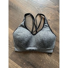 PINK Victoria's Secret Sports Bra Gray Heathered Strappy Medium Impact Size SC