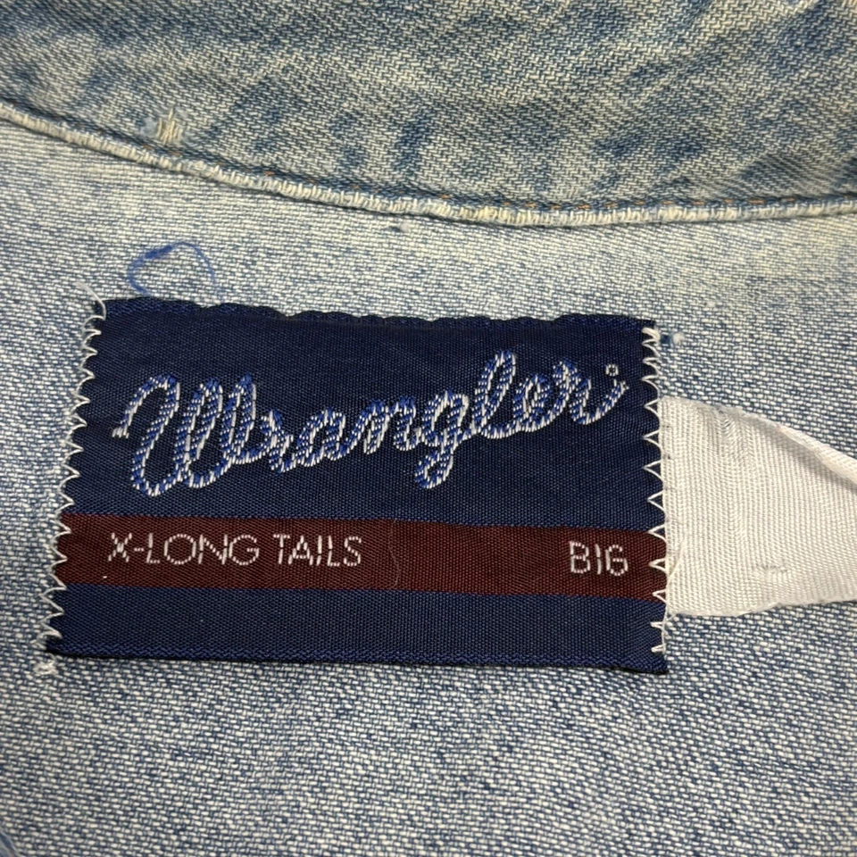 Denim Wrangler vintage años 80 perla botones a presión X colas largas reparado 2XL Foto 4 de 4