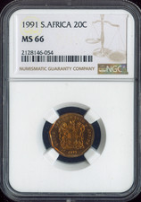 1991 South Africa 20 Cents NGC MS66 Quality