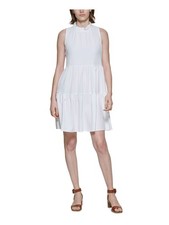 CALVIN KLEIN Womens White Button Back Sleeveless Fit + Flare Dress 12