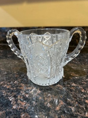 Vtg heavy cut crystal Imperial two handled sugar bowl intricant cut detail