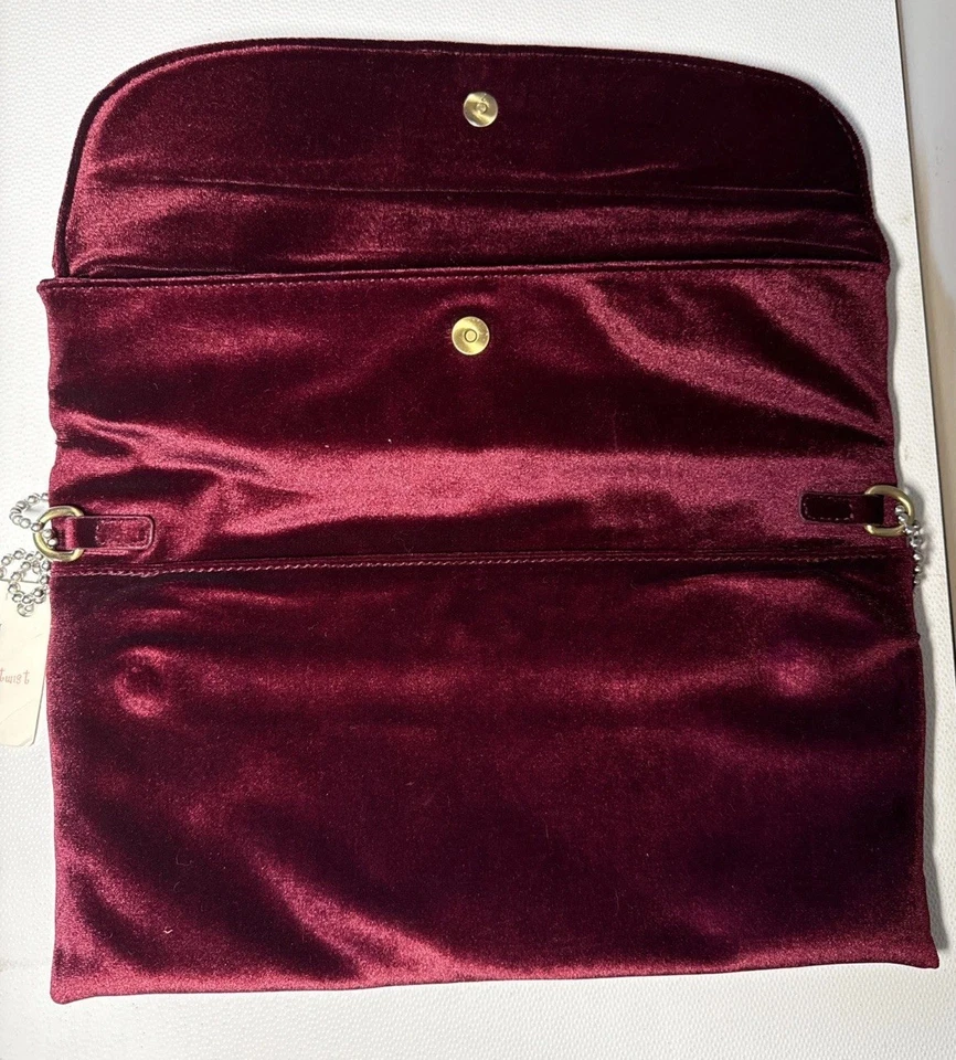 Cartera sin asas Anthropologie Borgoña Rojo Terciopelo Gamuza Pana Personalizada Nueva con Etiquetas Foto 3 de 4