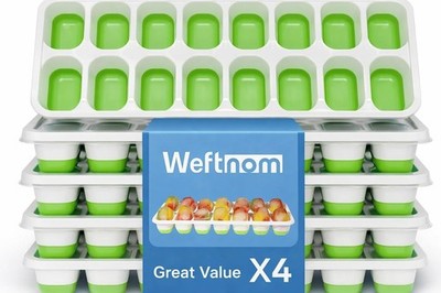 Ice Cube Trays for Freezer with Lids, 4 Pack 56-Cube Stackable Ice Trays, Easy-R