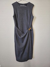 Donna Karan New York Sleeveless Draped Faux Wrap Midi Sheath Dress Grey Size 14