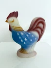 Signed Fenton Patriotic Rooster Figurine Red White Blue Satin Glass USA Stars