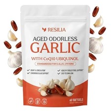 Resilia Garlic Extract 600mg Softgels 60 Count   Odorless Aged Garlic Extra...