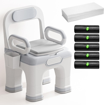 Upgraded Bedside Commode with 100 Liners & 50 Pads, 3 Height Options
