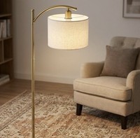 Adjustable Standard Floor Lamp, remote control, Gold colour,natural Shade 159cms