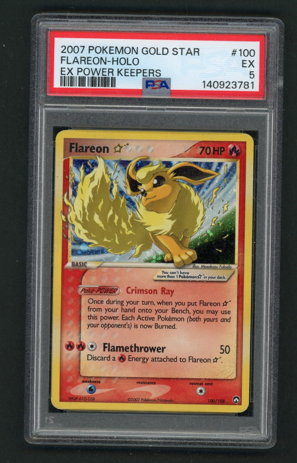 2007 POKEMON CARD EX POWER KEEPERS GOLD STAR #100 FLAREON-HOLO PSA 5 (New Cert)
