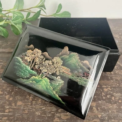 Vintage Oriental Box Black Japanese Lacquered Alter Storage Tarot Runes 12cm - Image 1 of 4