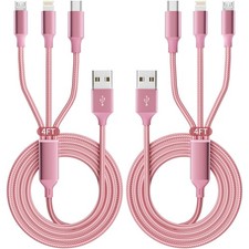 Multi Charging Cable, 3 in 1 Cord for Multiple 3IN1-4FT2Pack, Pink