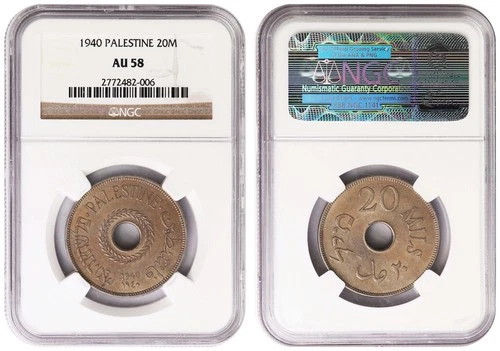 i-650015 Palestine British Mandate 20 Mils 1940. NGC AU 58