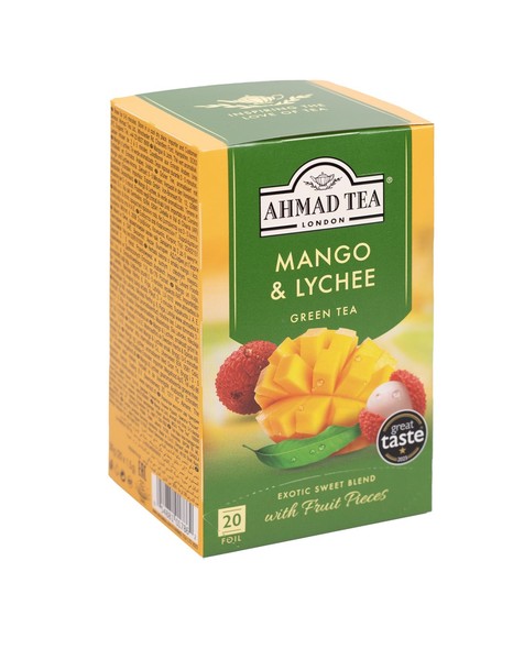 GrüNer Tee Mango Lychee 20 Teebeutel 2G Ahmad Tea Aromaversiegelt FruchtstüCke-image