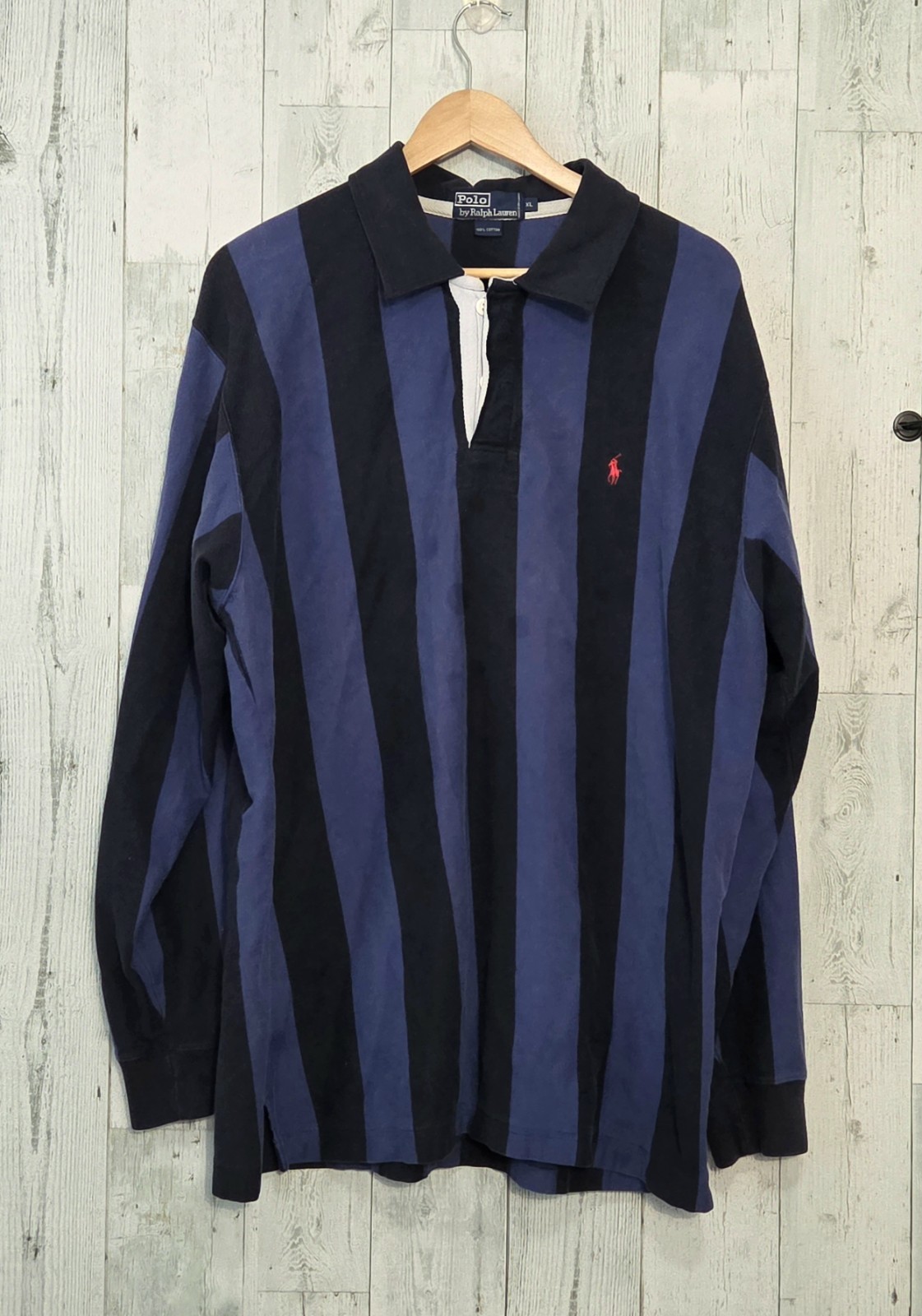 VTG Polo Ralph Lauren Vertical Stripe Long Sleeve Rugby Polo RARE COLORWAY...