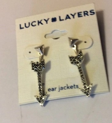 $29 Lucky Brand Modern Arrow Pave Silver Tone  Jacket Earrings #600