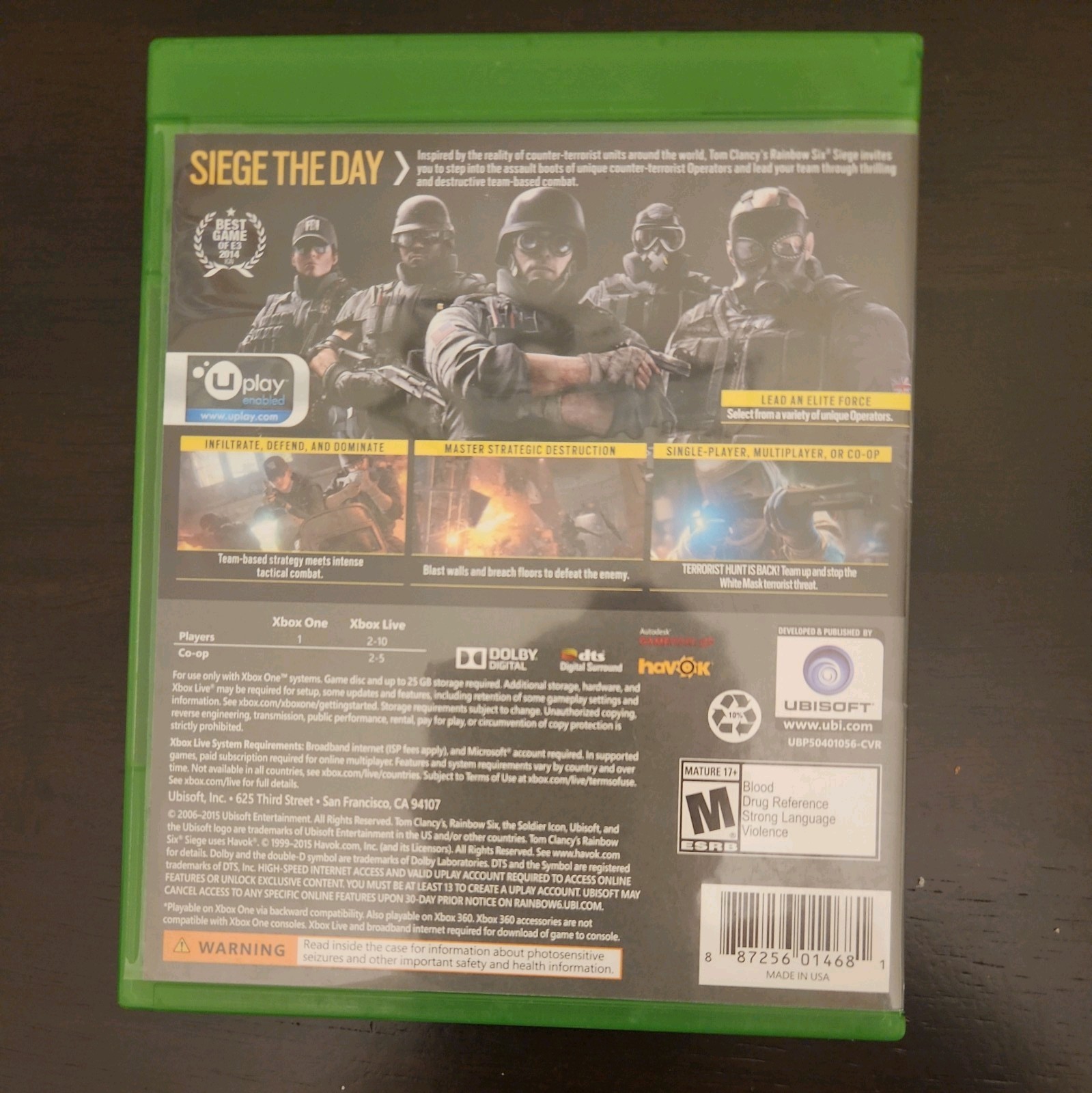 Tom Clancy's Rainbow Six Siege (Xbox One, 2015), Very Good, READ DESCRIPTION