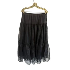 Vintage Linda Holt Renfrew Midi Black Sheer Long Layered Tulle Slip Skirt Goth