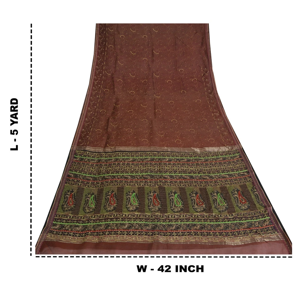 Saris Sánscriti Vintage Pura Gasa Seda Tejido a Mano Cuentas Tela Zardozi Sari Foto 3 de 4