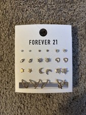 Forever 21 Earring Studs Set of 12 Pairs in Colors Crystal/Gold