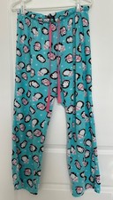 Rene Rofe Pajama Bottoms Fleece Sleepwear Women's Large Aqua w/ Penguins GUC