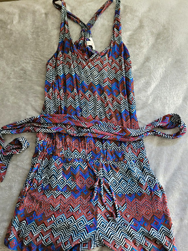 Ella Moss Multicolor Geometric Rayon Sleeveless Romper Tie Waist Adjustable S